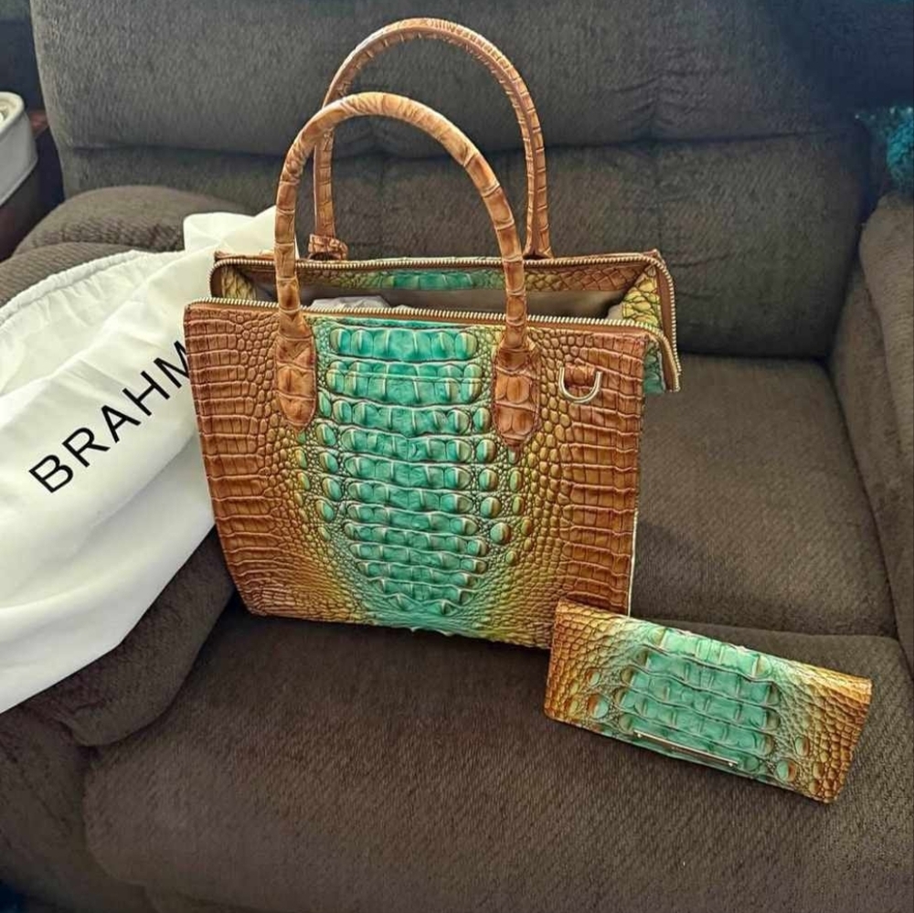 Brahmin Tia cactus ombré Melbourne genuine leather With Matching Wallet I